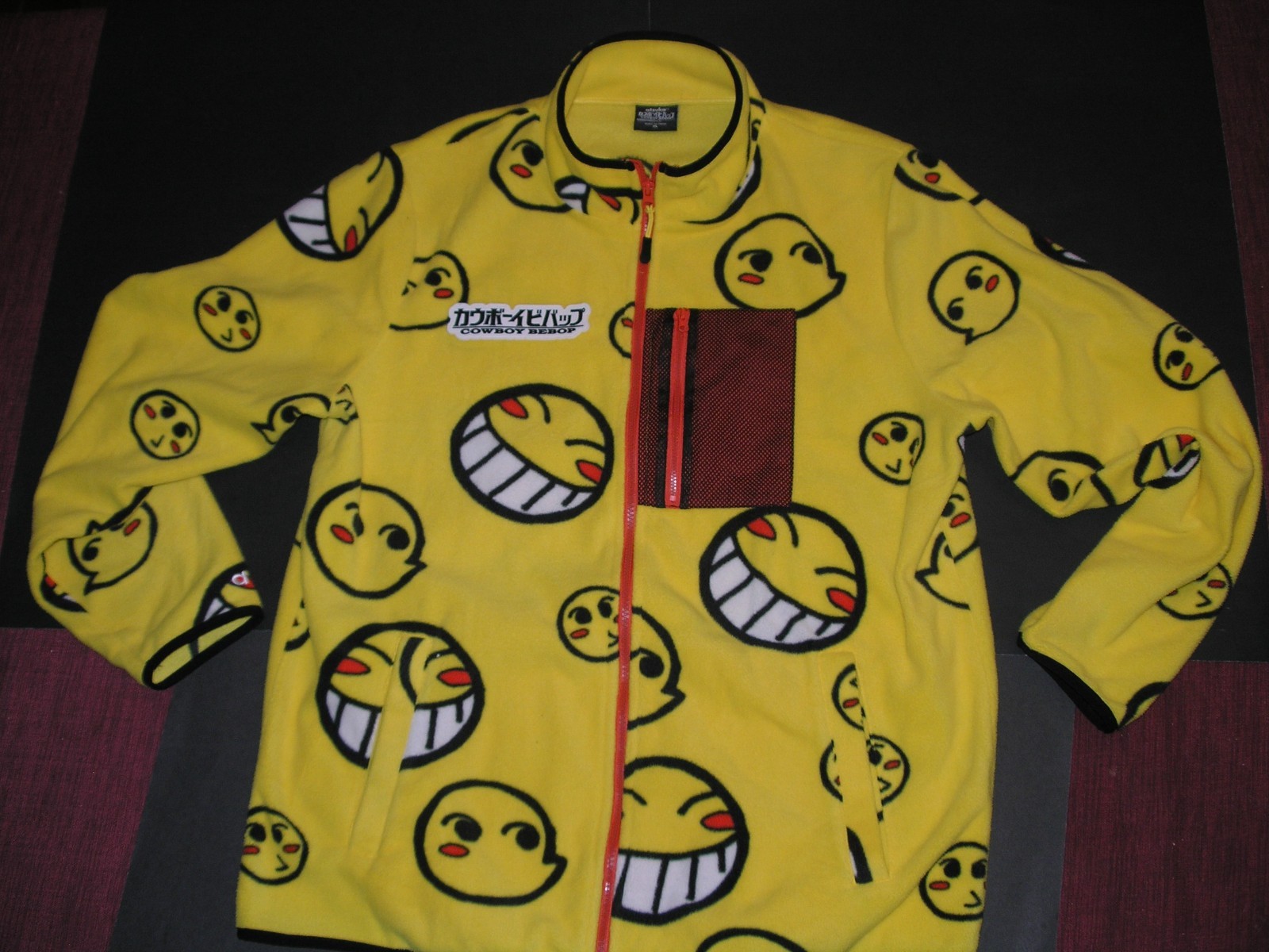Atsuki Cowboy Bebop Ed Hack Smiley Face Fleece Jacket UNISEX XL