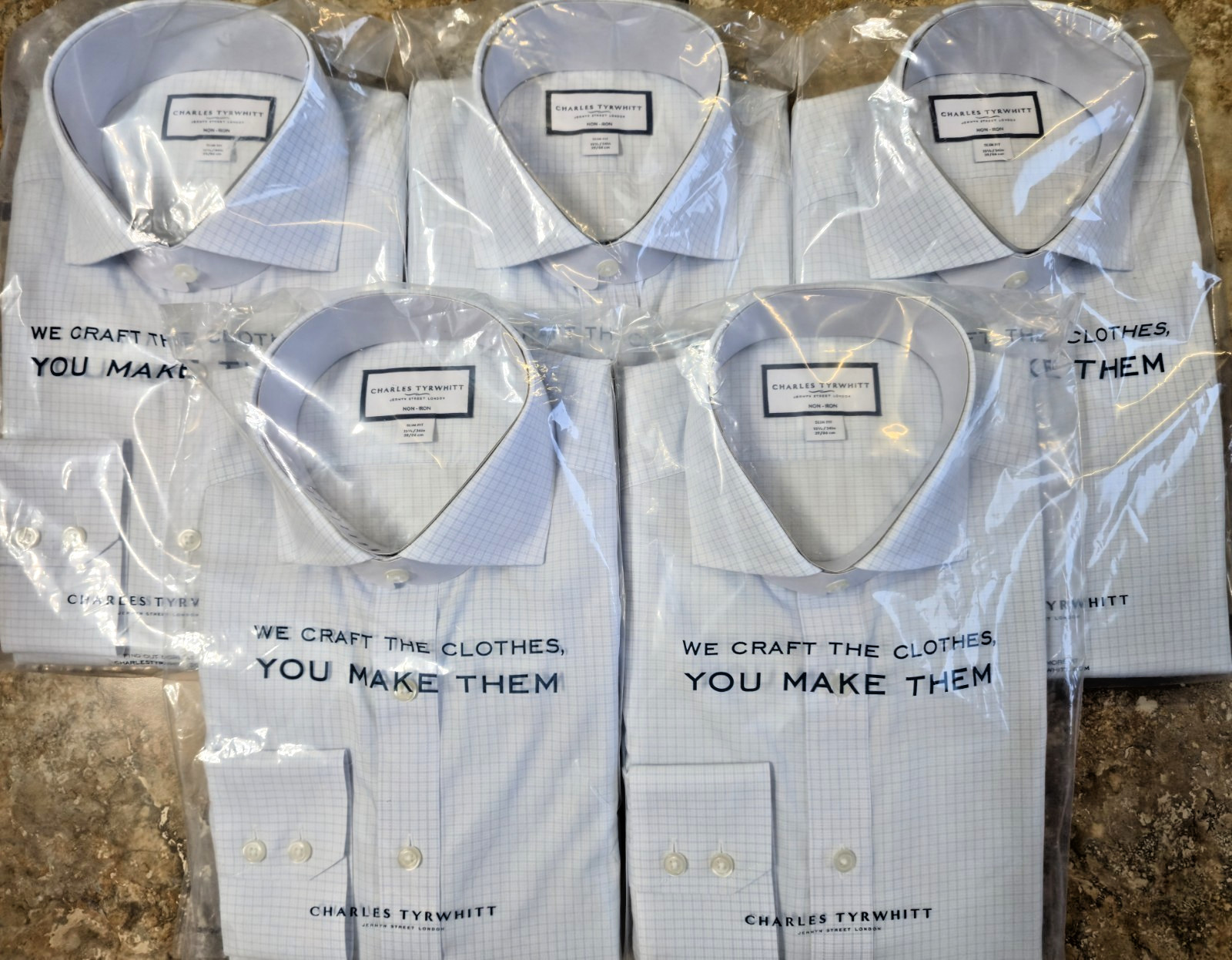 Charles Tyrwhitt 15.5/34 Slim Fit Ice Blue Check Non-Iron Shirt NWT – Lot of 5