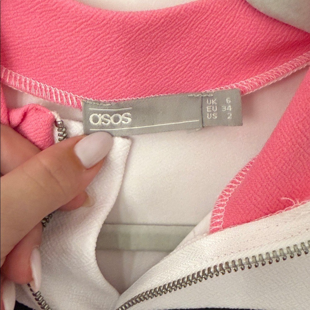 ASOS Colorblock Midi Dress Zip Neck Long Sleeve Pink White Black Size 2