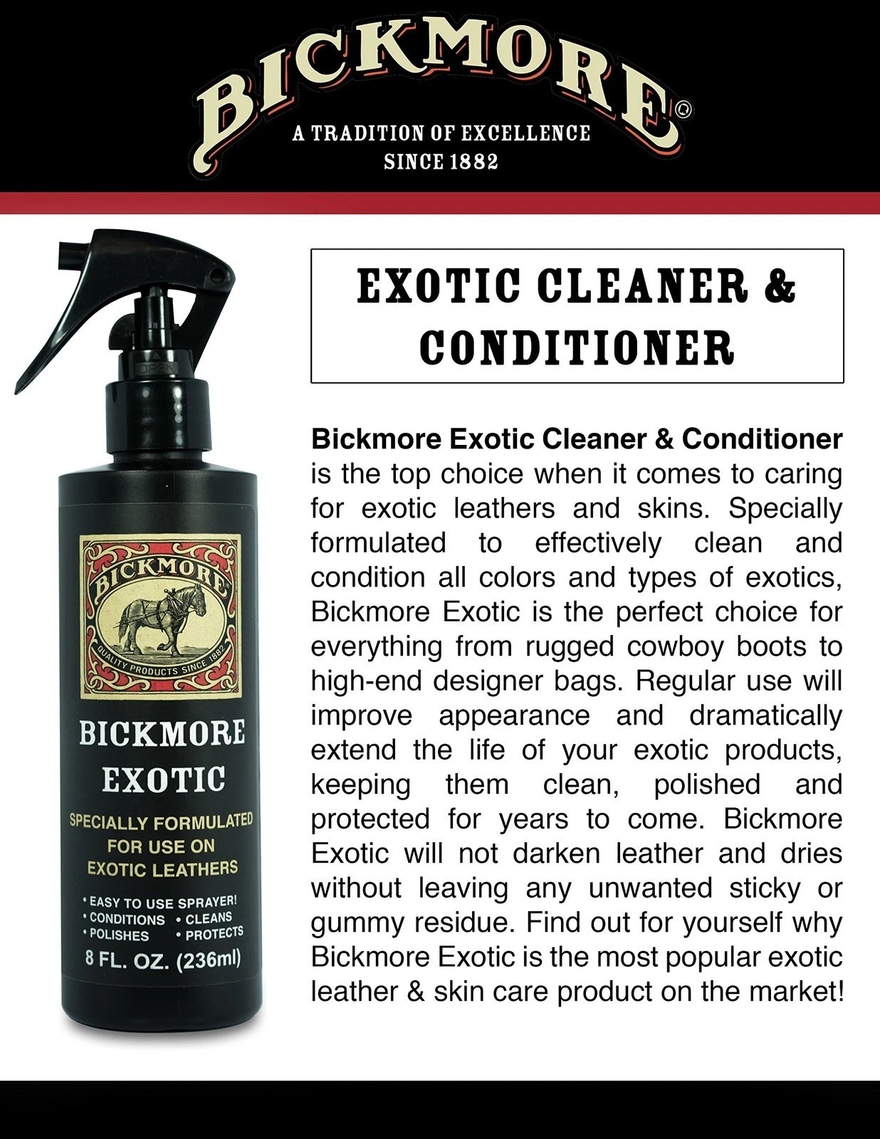 Bickmore Exotic Cleaner Conditioner Spray Formulated Use On Exotic Leather 8oz
