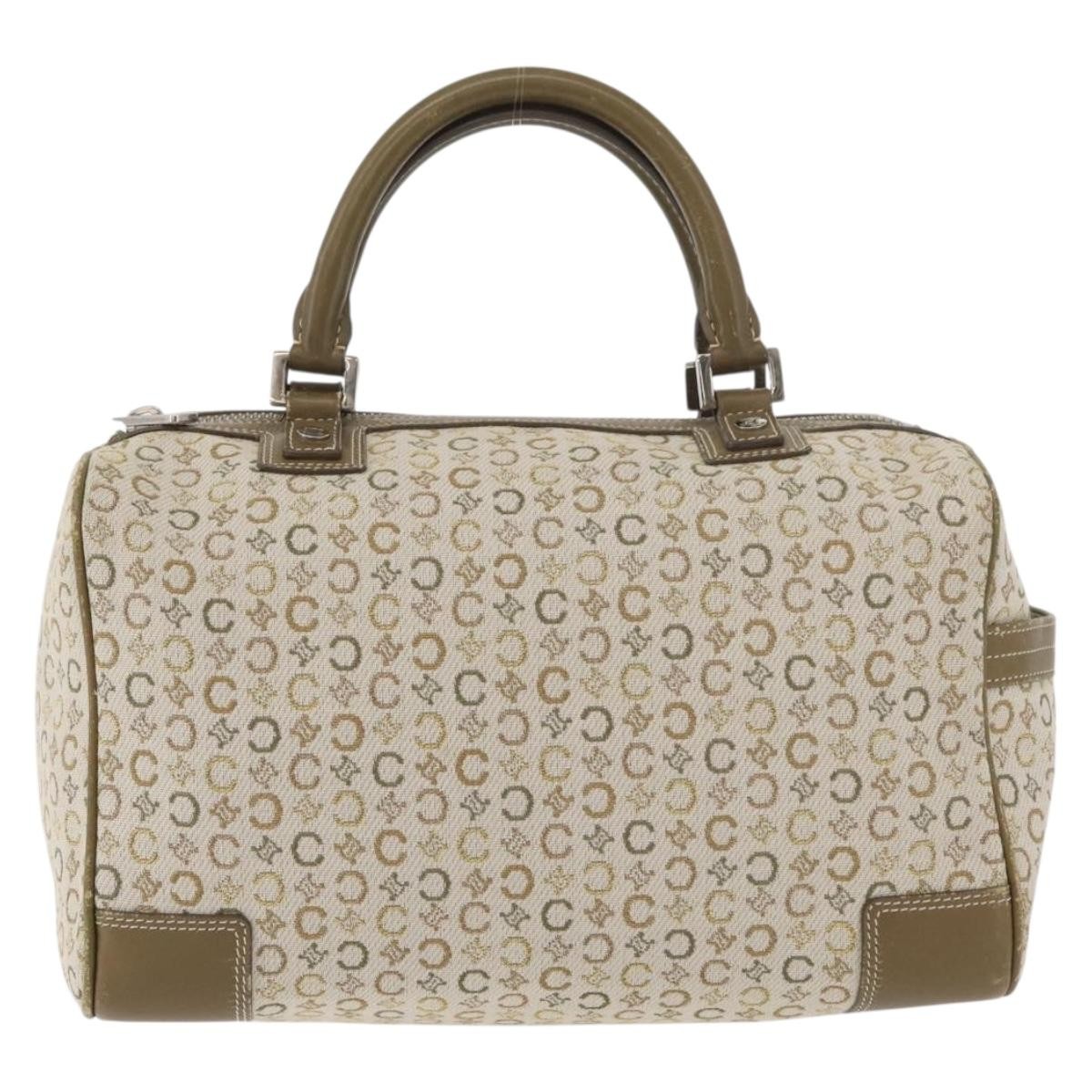 CELINE C Macadam Canvas Mini Boston Bag Khaki Silver Auth ep14462