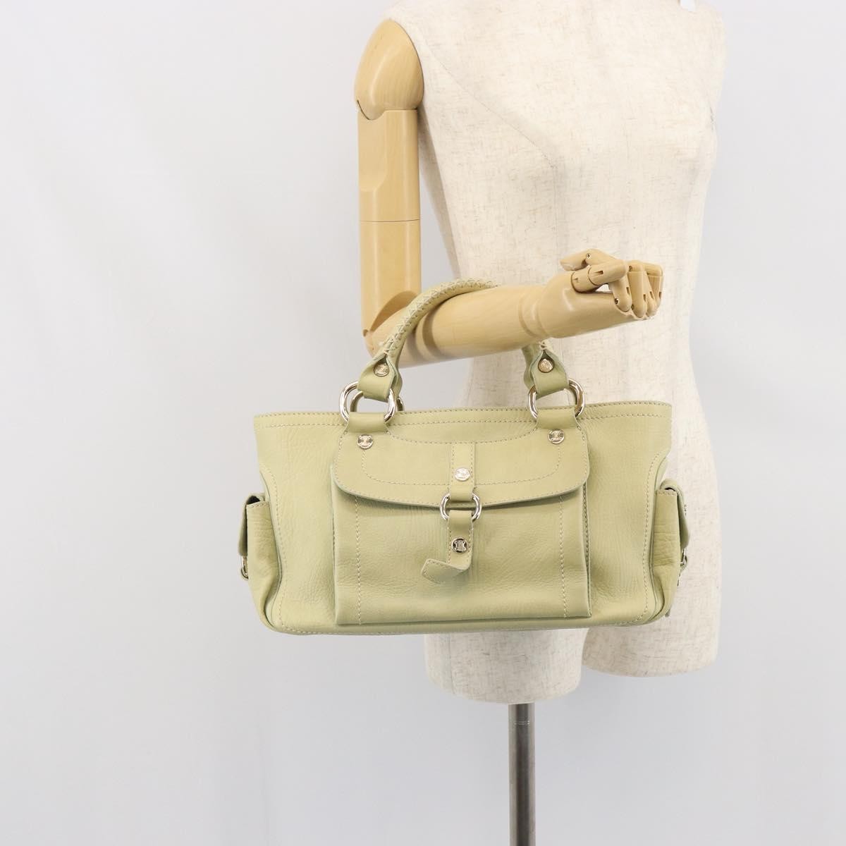 CELINE Boogie Hand Bag Leather Green Gold Auth BA9733
