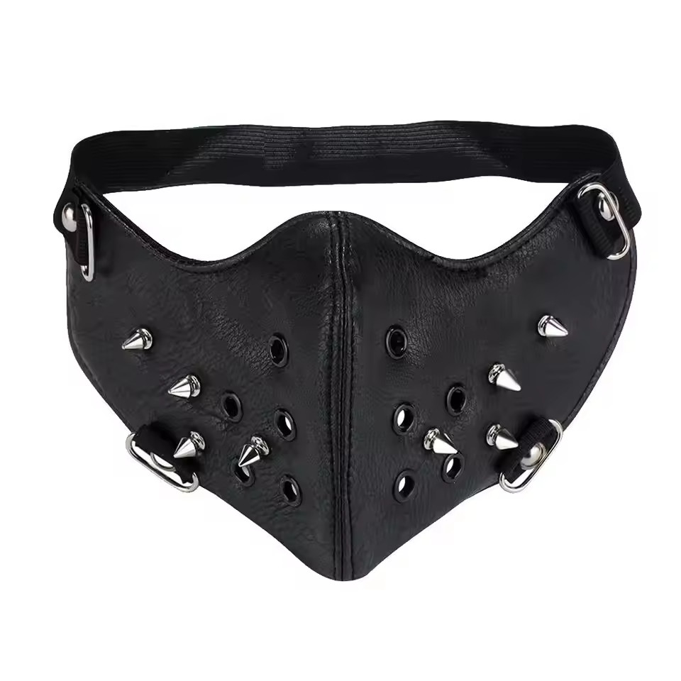 Punk Black PU Leather Rivet Half Face Mask Outdoors Motorcycle Biker Protection