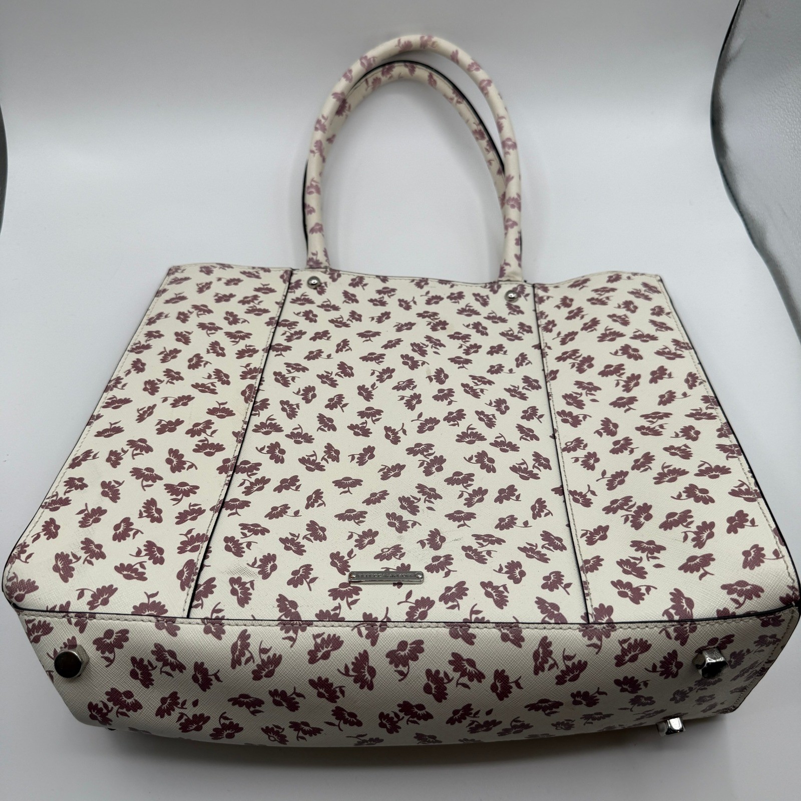Rebecca Minkoff Tote Bag Women Large Cream Floral Saffiano Leather M.A.B. Work