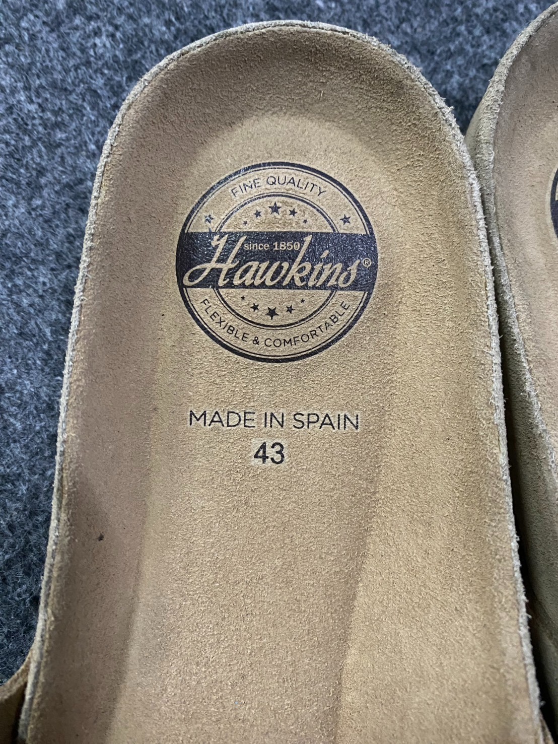 Hawkins Suede Slide Sandals Beige Made In Spain Size EU 43 Comfort Footbed