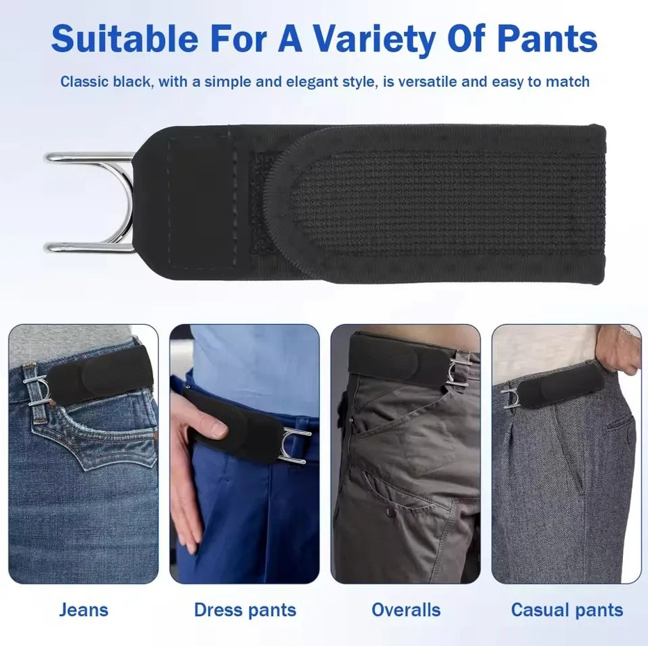 1 pc Buckleless Elastic Belt Metal Hook Adjustable Invisible Waist Belt