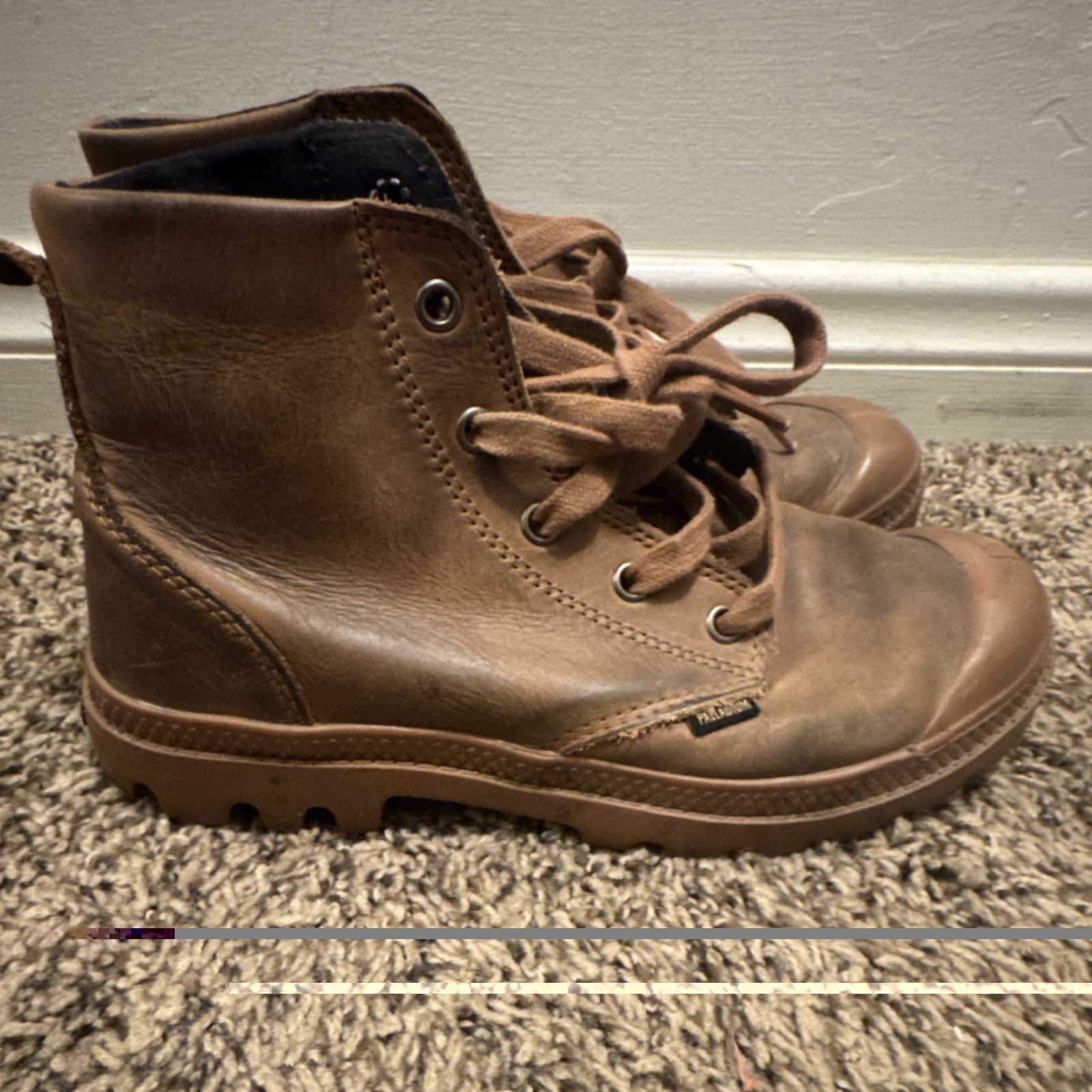 Palladium Brown Leather Combat Lace-Up Ankle Boots Rugged Rubber Sole Men’s