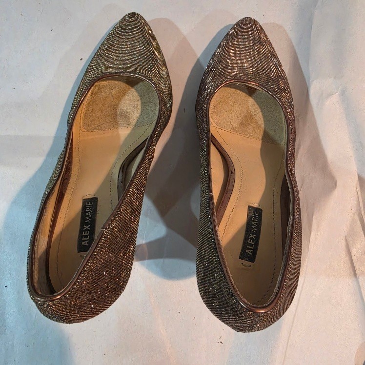 Alex Marie Womens Sz 6M Copper Bronze Glitter Pointed Toe Pumps 2.25in Heel