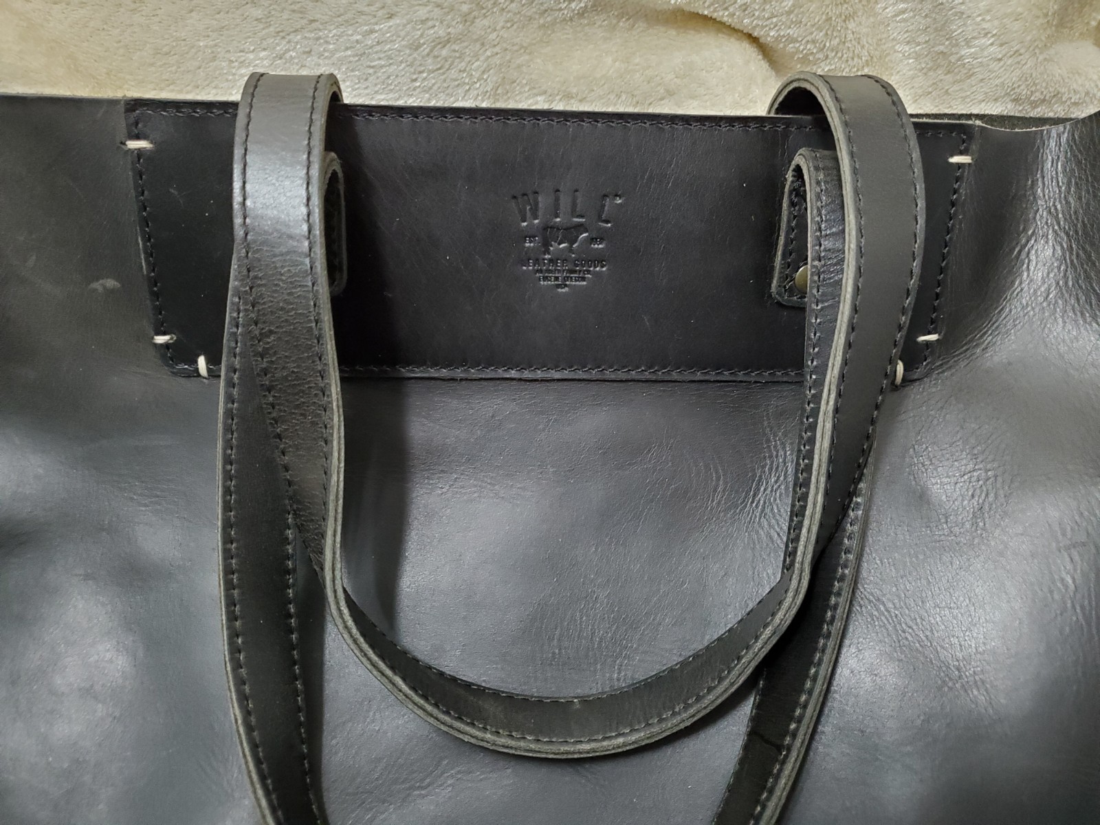 XLarge Will Leather Goods BLACK GENUINE LEATHER SHOULDER BAG HANDBAG PURSE TOTE
