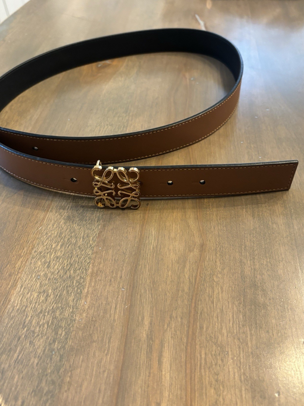 Brown/Black Reversible Belt Gold-Plated Logo Buckle Adjustable Solid 1in 85