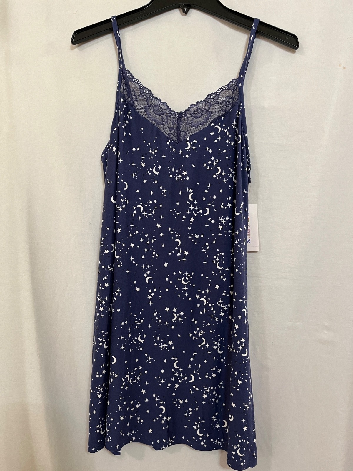 New Joyspun Women’s Moon Stars Celestial Gown Nightshirt knit Chemise with Lace