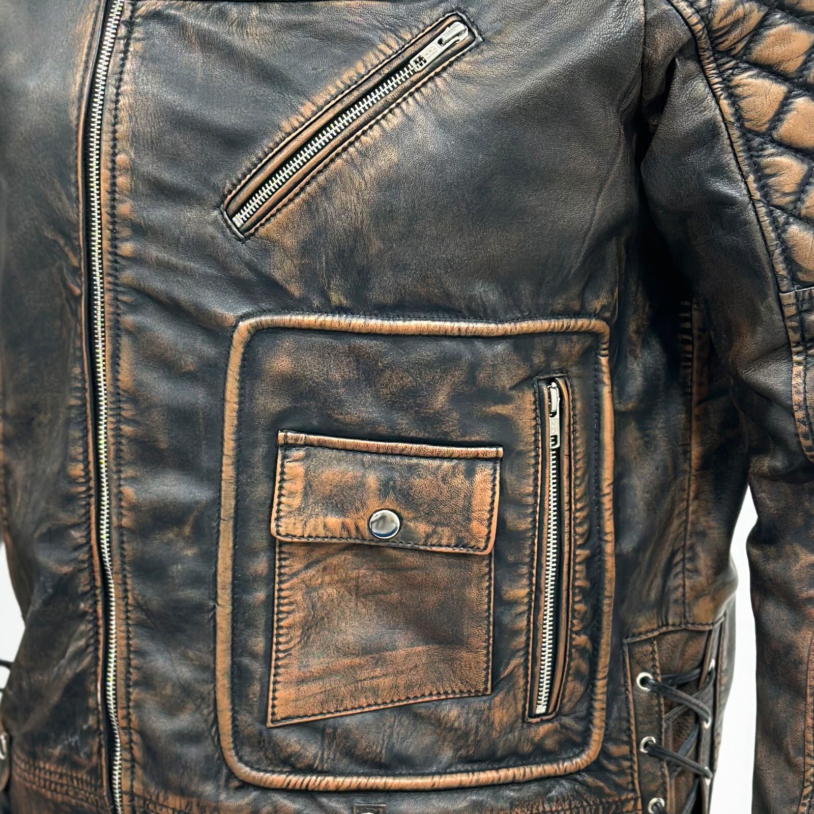 Mens Brown Leather Distressed Brown Jacket Classic Biker Jacket For Men