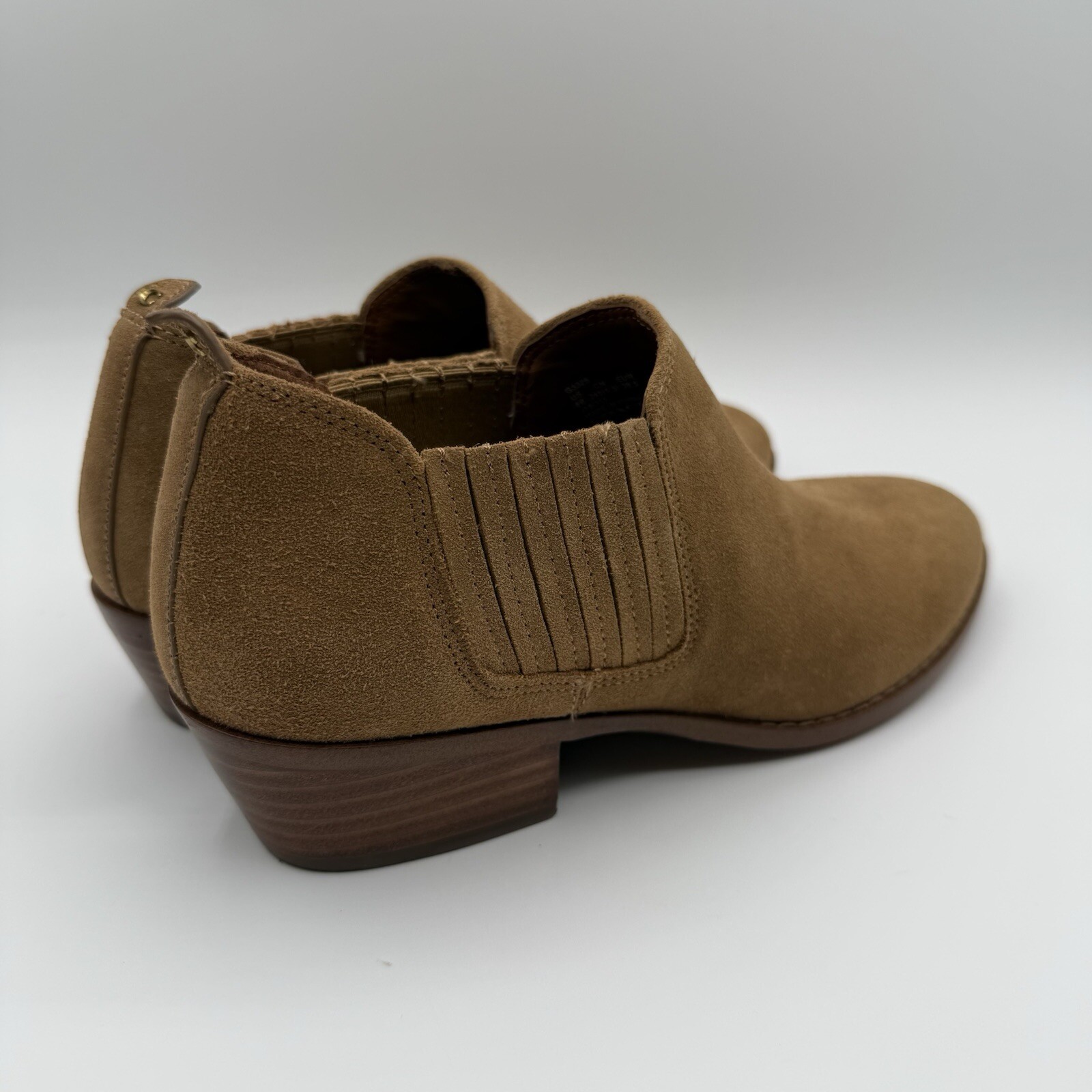 Coach Devin Suede Ankle Bootie Tan Chelsea Elastic Gore Block Heel Womens 8B