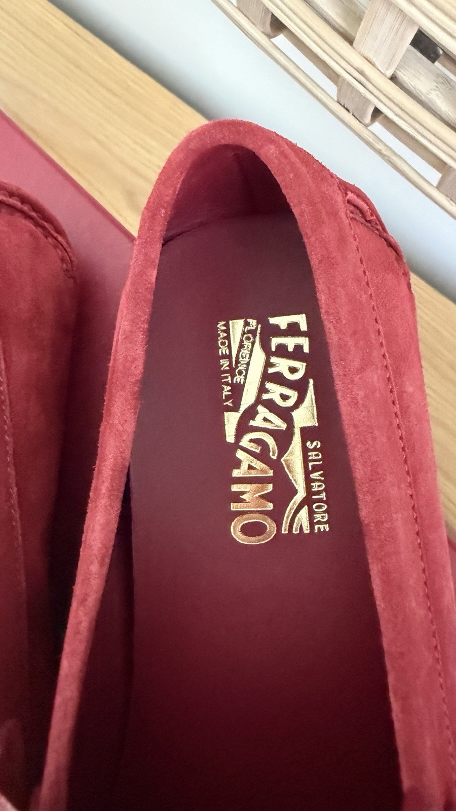 Salvatore Ferragamo Switch Men’s Red Suede Slip-On Loafers EE Round Toe 8