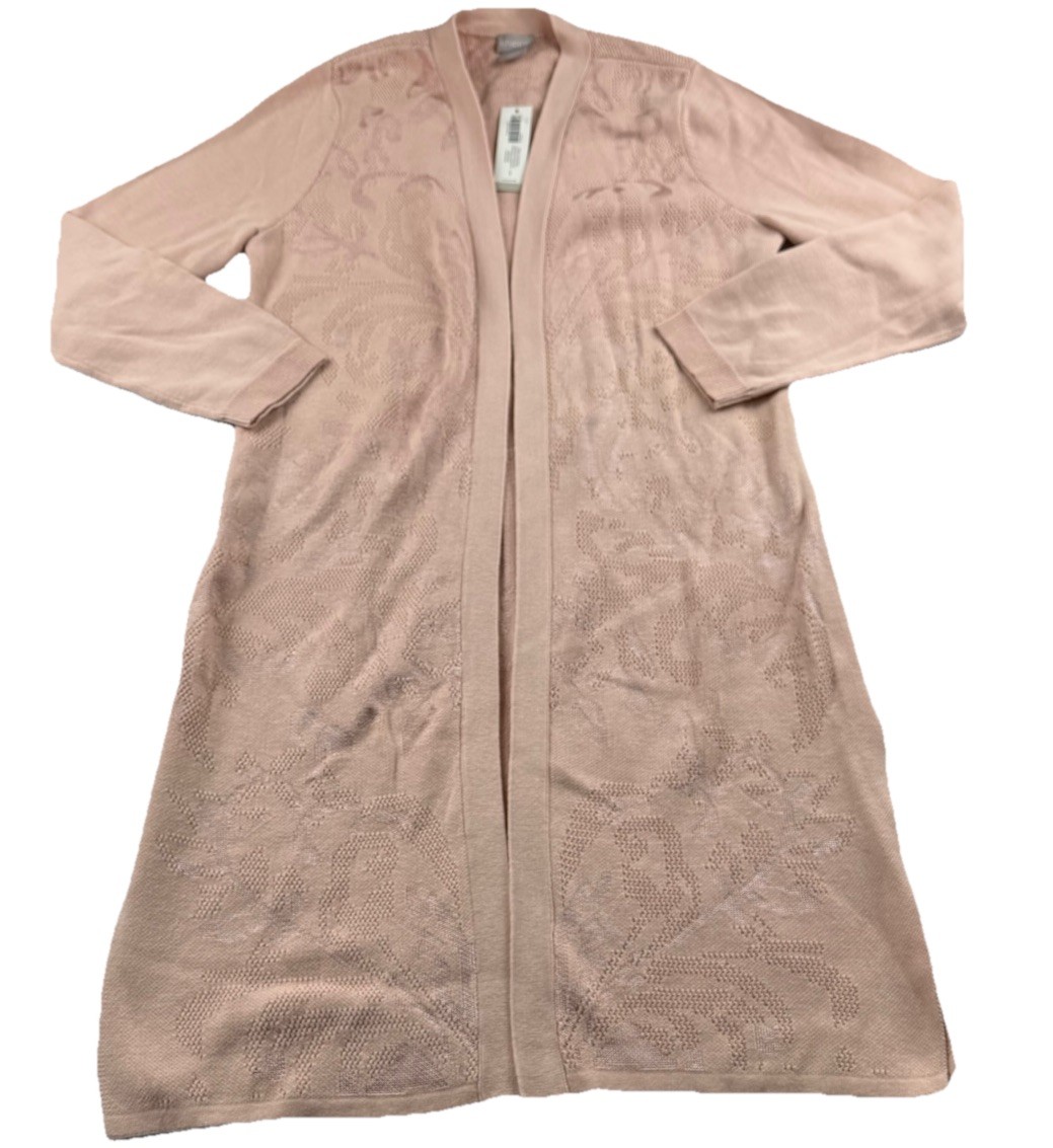 Chico’s Paris Pink Tonal Jacquard Open Long Cardigan Sweater Size 1 (US 8) NWT
