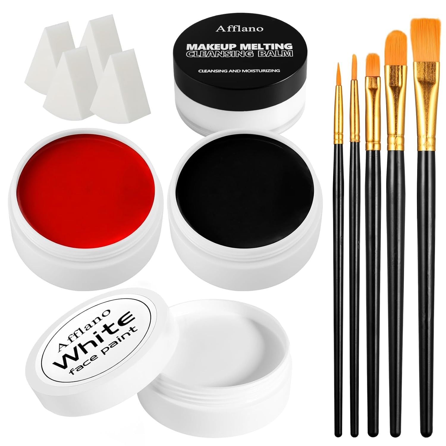 Black White Red Face Paint Kit – Large 50g Oil-Based Grease Makeup Set with Re