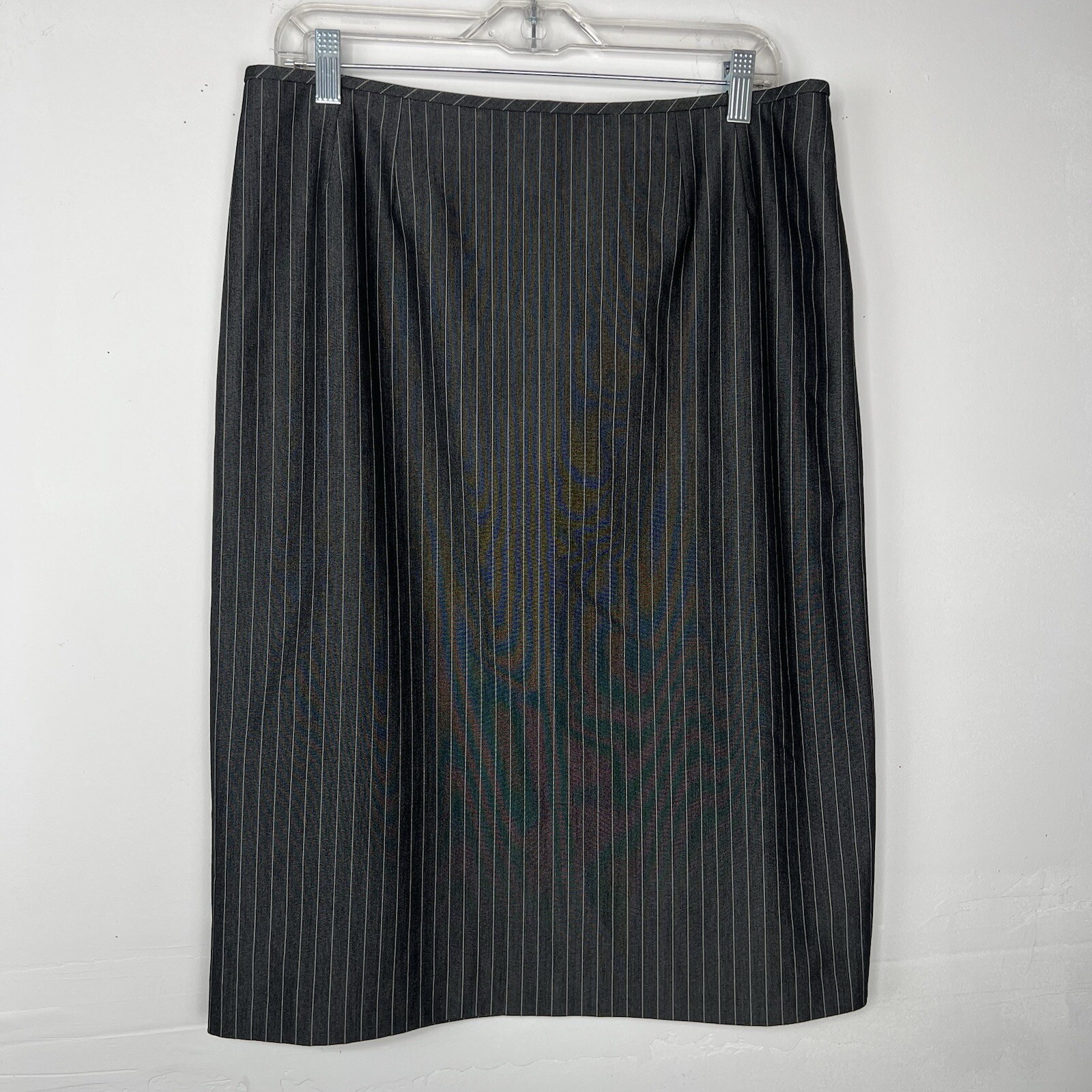 Evan Picone Polyester Rayon Stretch Skirt Suit 12 Charcoal Striped Business 2PC