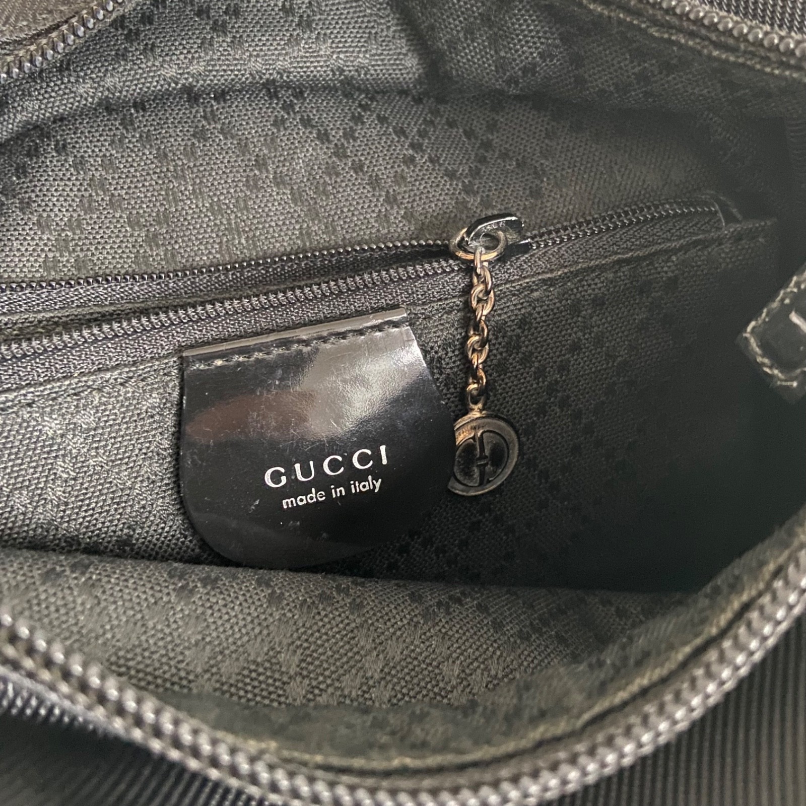 Authentic GUCCI Bamboo Shoulder Tote Bag Nylon Leather Black AB249