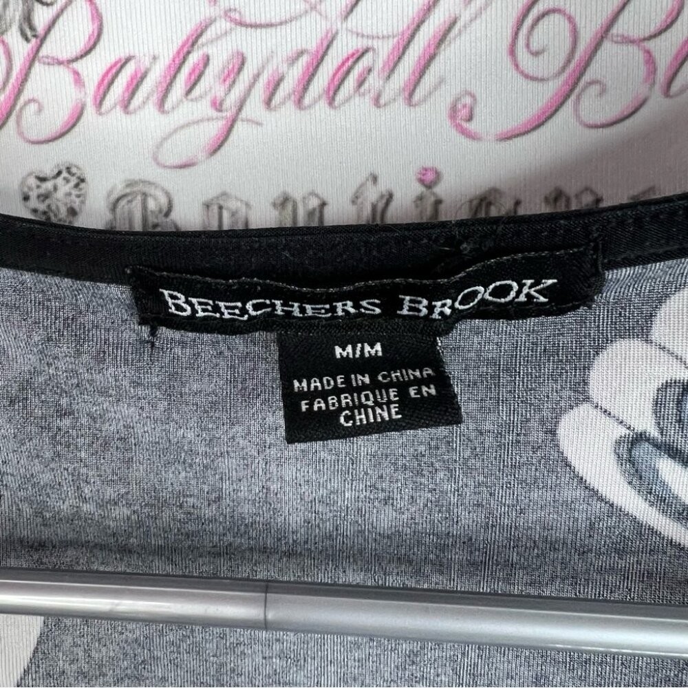 Beechers brook top asymmetrical fairy hem Floral Black Gray Top fan look flowers