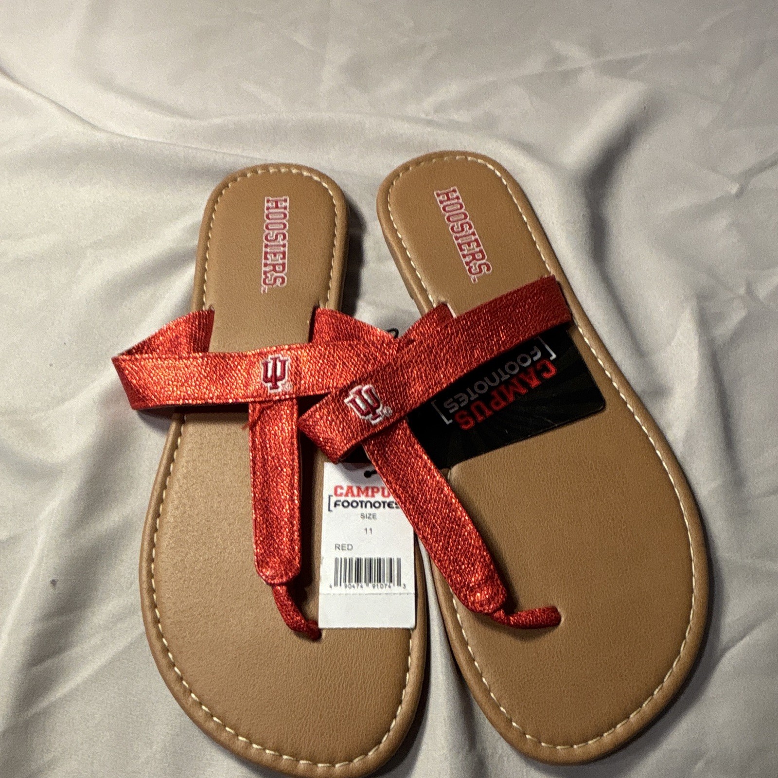 Campus Footnotes Women’s Thong Slip On Sandals Red Glitter Strappy Hoosiers 11