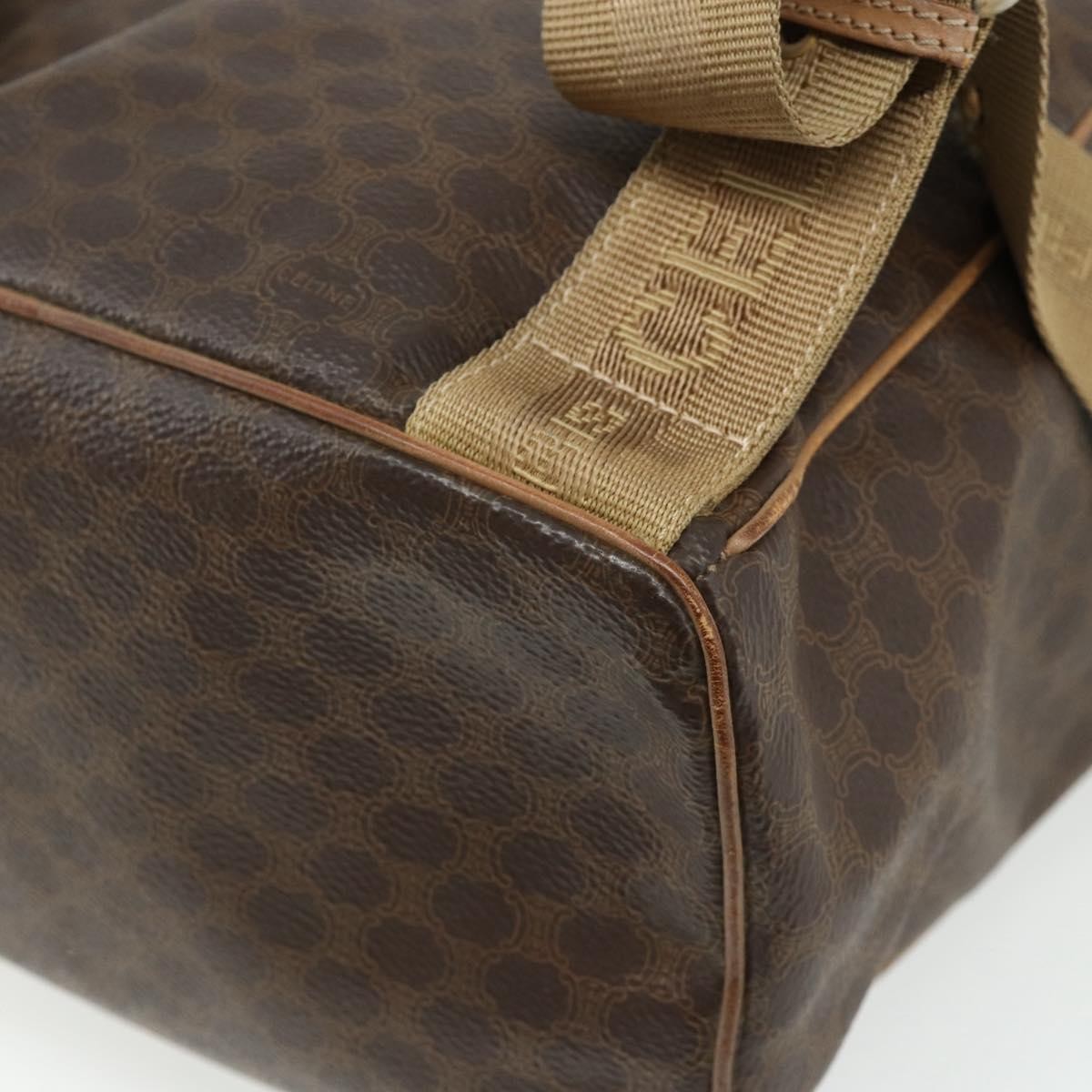 CELINE Macadam Canvas Backpack PVC Leather Brown Gold Auth fm5320