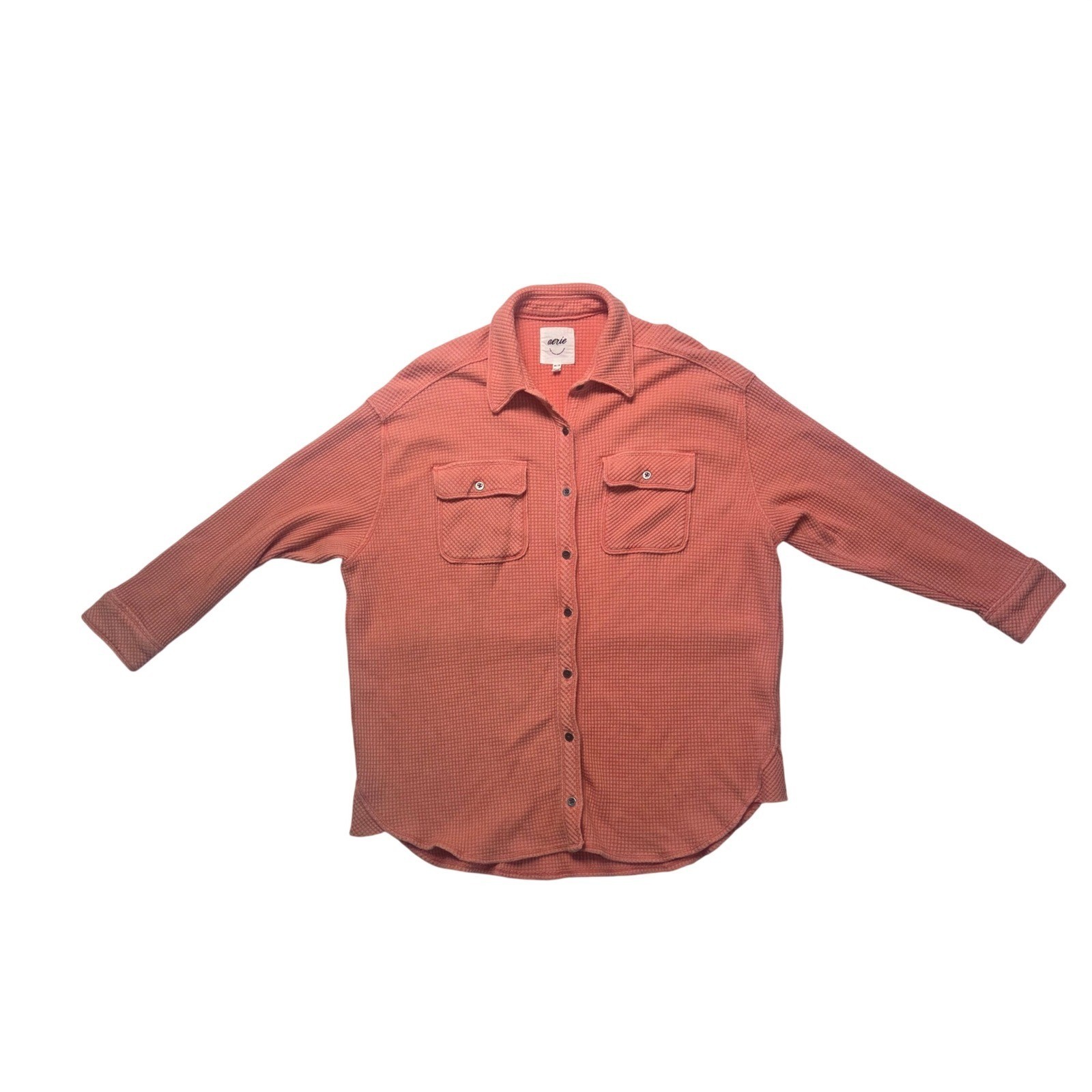 Aerie Lumber Jane Waffle Knit Oversized Button Down Shirt Shacket Coral Rust XS