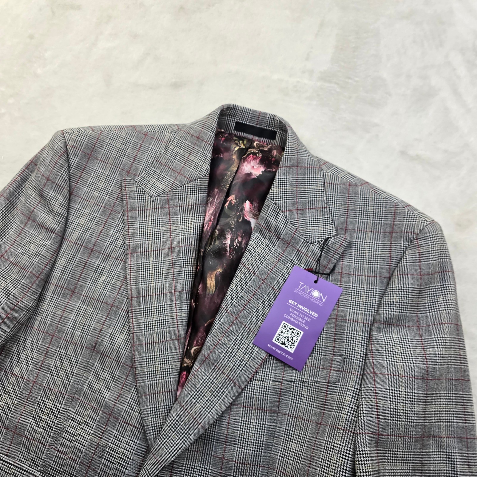 Tayion Montee Holland Sport Coat Mens 38S 38 Plaid Black Red White Blazer NEW