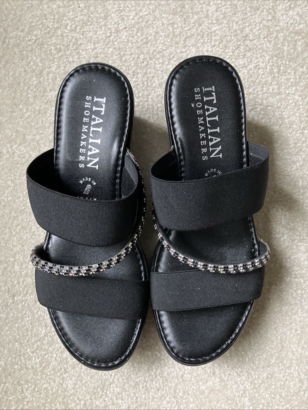 Italian Shoemaker Dressy Sandals Size 8 1/2 Black with rhinestones