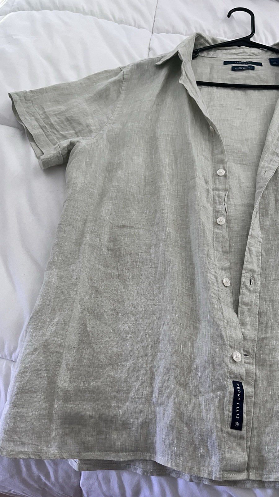 Perry Ellis Men’s Pink Linen Short Sleeve Button-Up Shirt L/G, Machine Wash