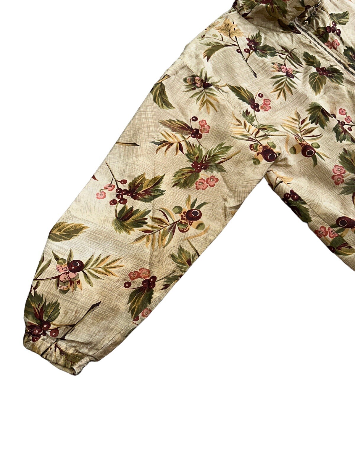 Vintage EVR Floral 100% Silk Jacket Full Zip Up Bomber Coat Size Large