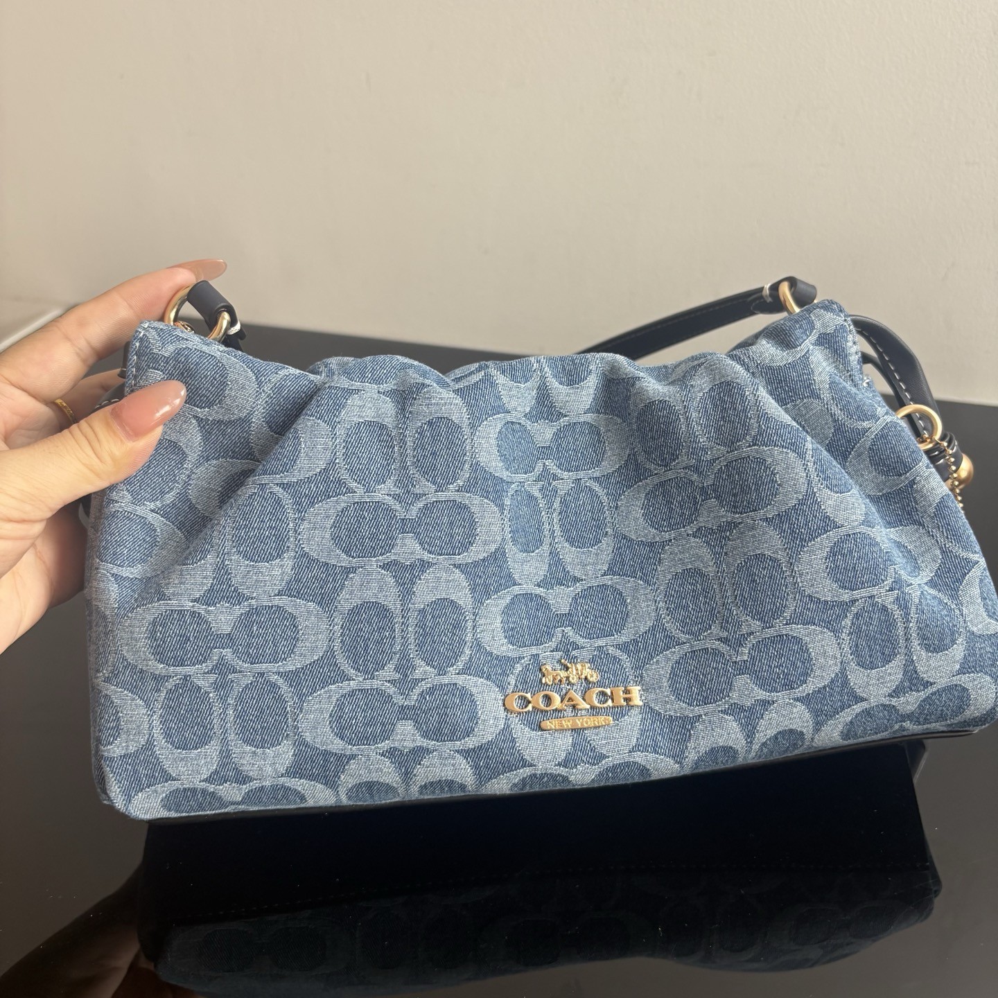 Coach CDE45 Faye Shoulder Bag Signature Denim 2WAY Gold HW Outlet New Japan