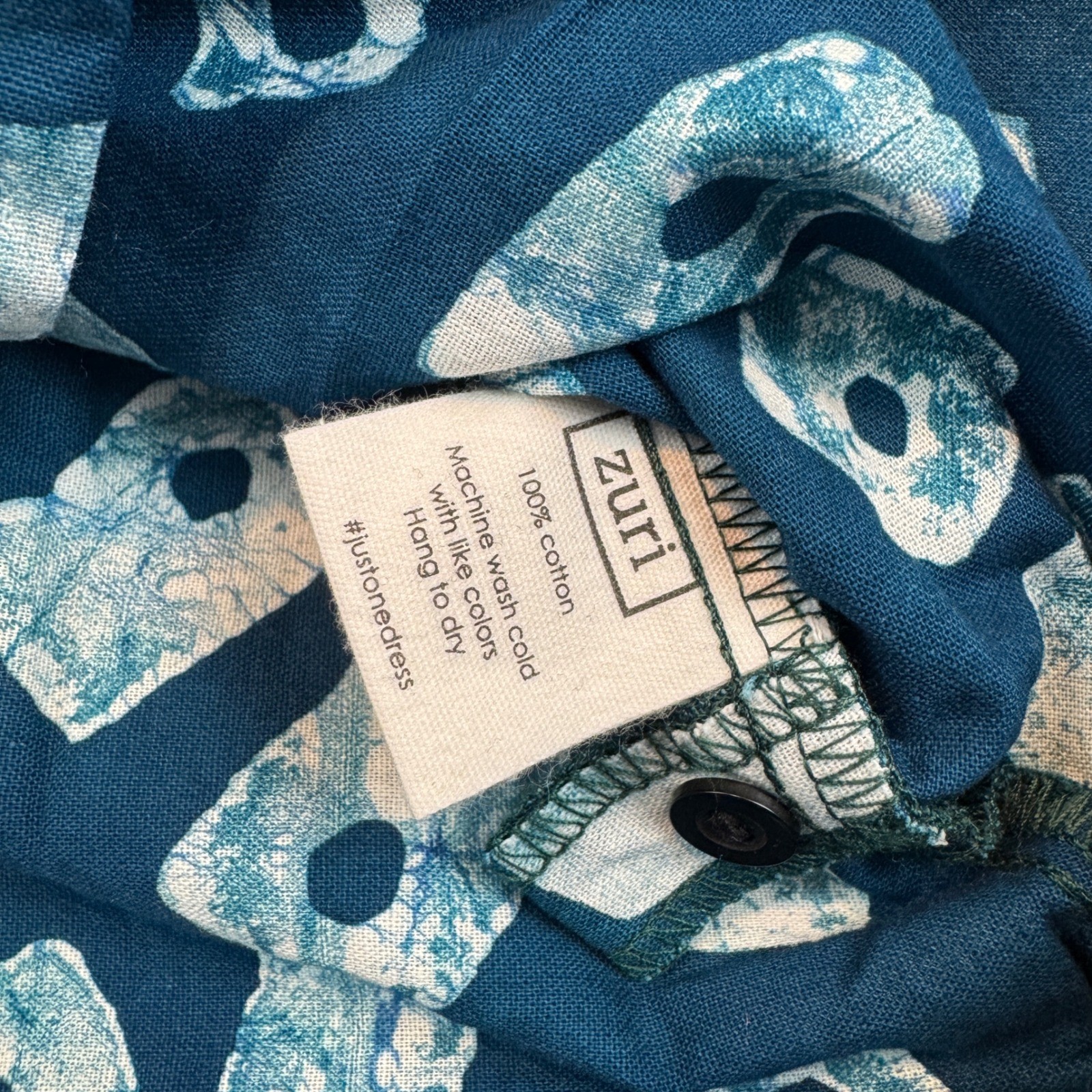 Zuri Kenya Women Large Blue White Cotton Batik Print Mandarin Collar Shirt NWT