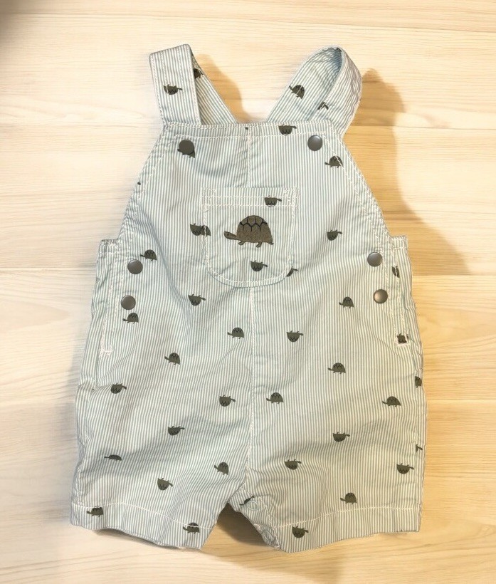 Just One You Carter’s Overalls Size 3M Turtle Pin Stripe Embroidered Bibs Baby