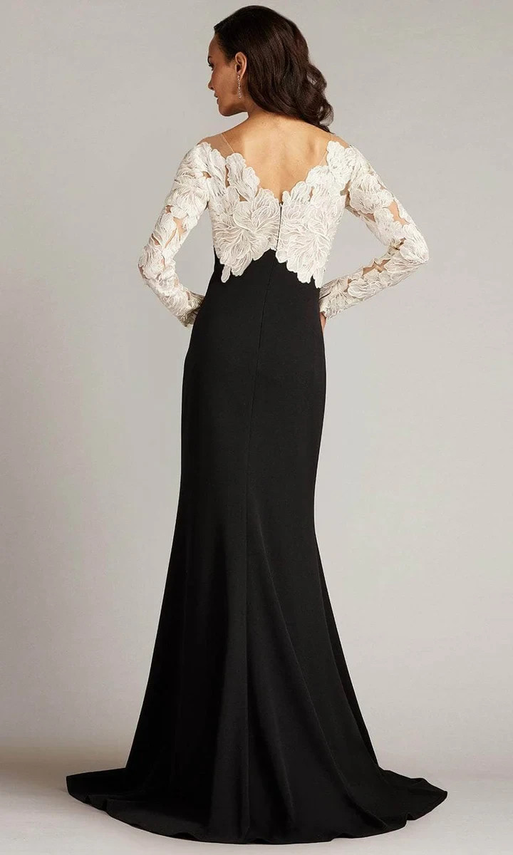 Tadashi Shoji Black Ivory Embroidered Bodice Evening Gown Size 2 $468