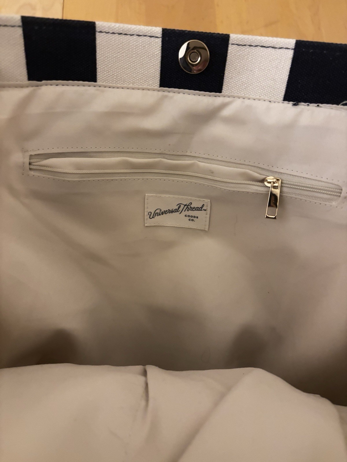 Universal Thread Navy Blue & White Striped Canvas & Straw Beach Tote Bag