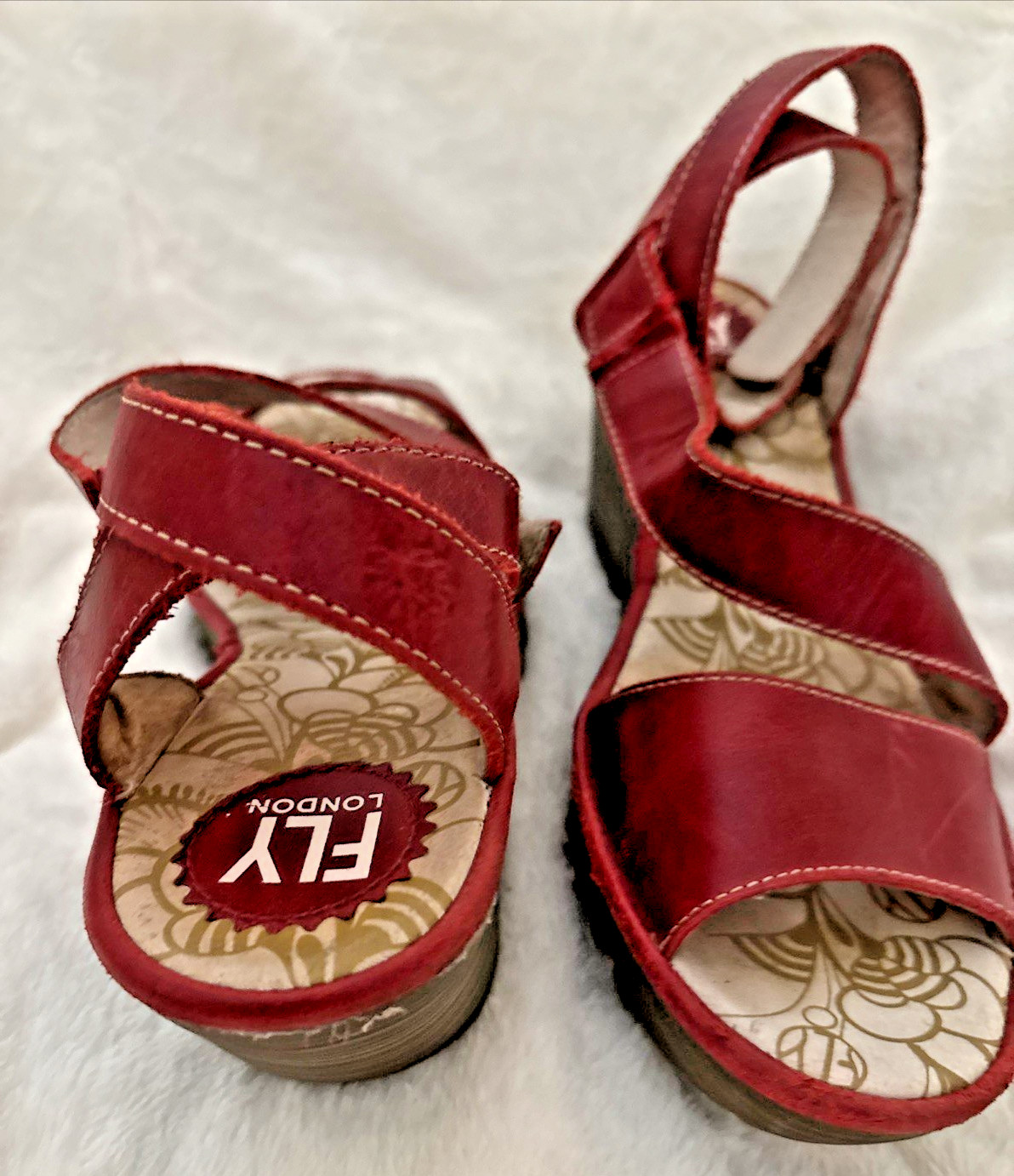 Fly London Yesk Ankle Wrap Sandals EU 40 US 9/9.5 Red Leather