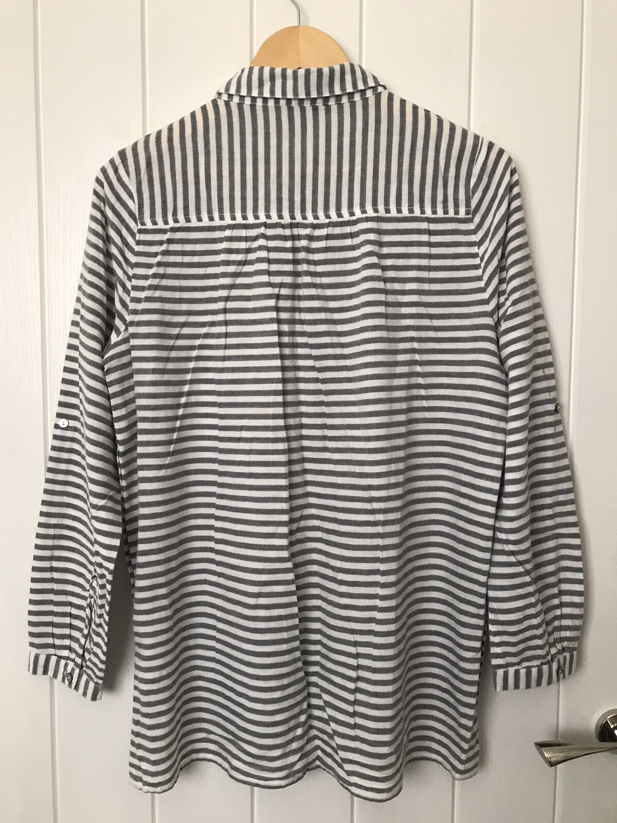 Phase Eight Soft Cotton Grey White Striped Artisan Shirt Blouse Top size UK 10