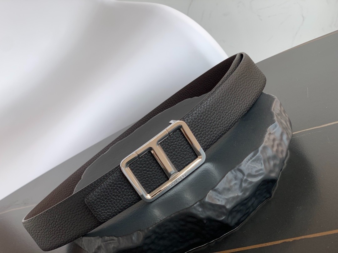 Tom Ford Reversible Pebbled Leather Belt Black Brown Silver Buckle Dress New.