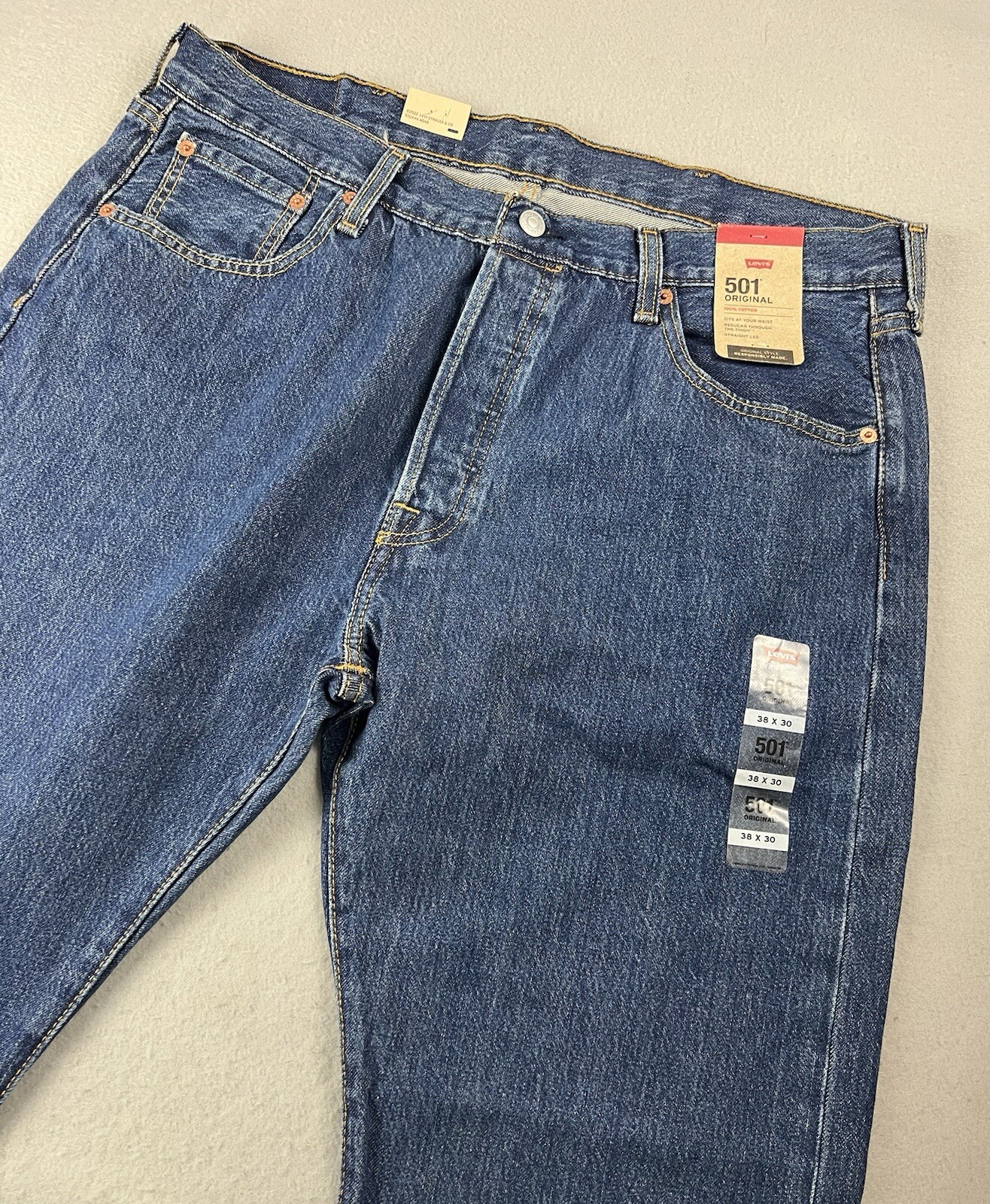 LEVI’S 501 Regular Fit Straight Leg Button Fly Jeans W38 L30 Dark Stonewash NWT