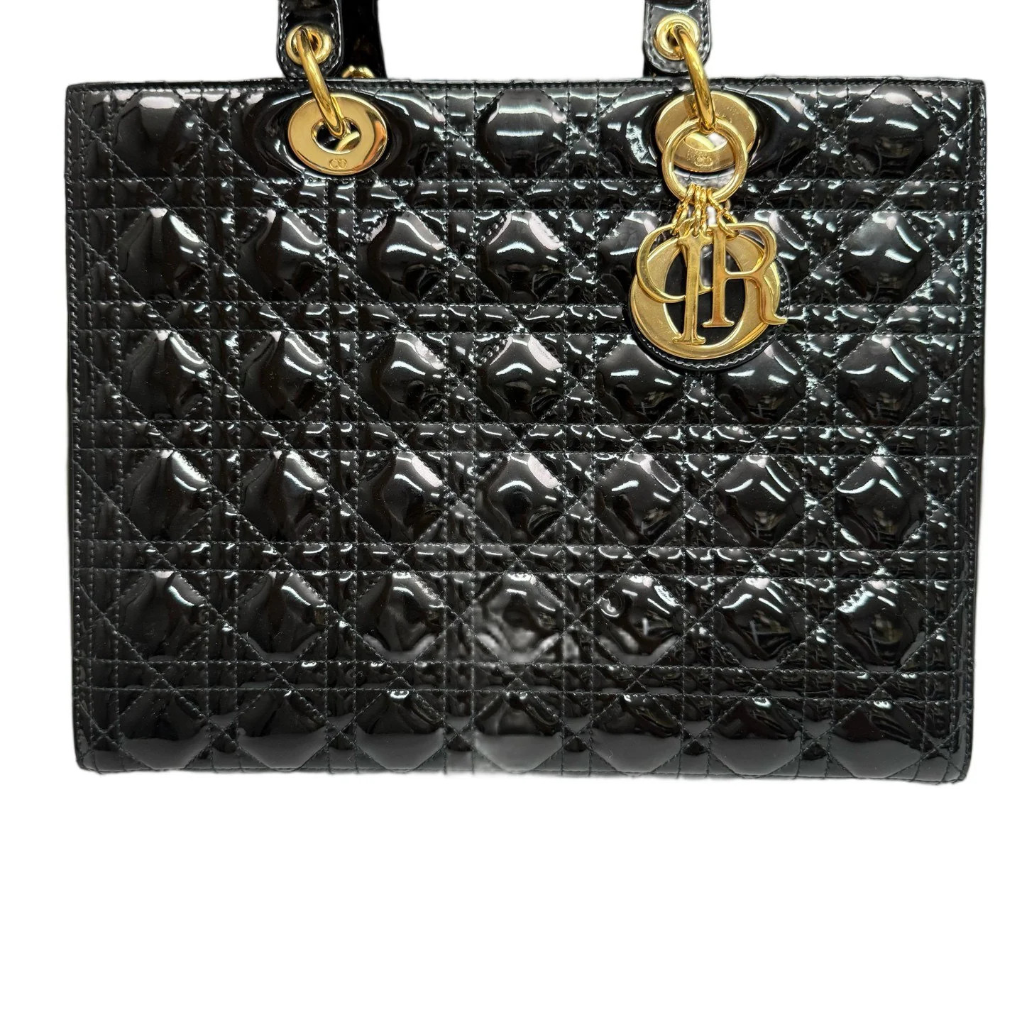 Dior Large Lady Dior Black Patent Calfskin (zs060526a5r)