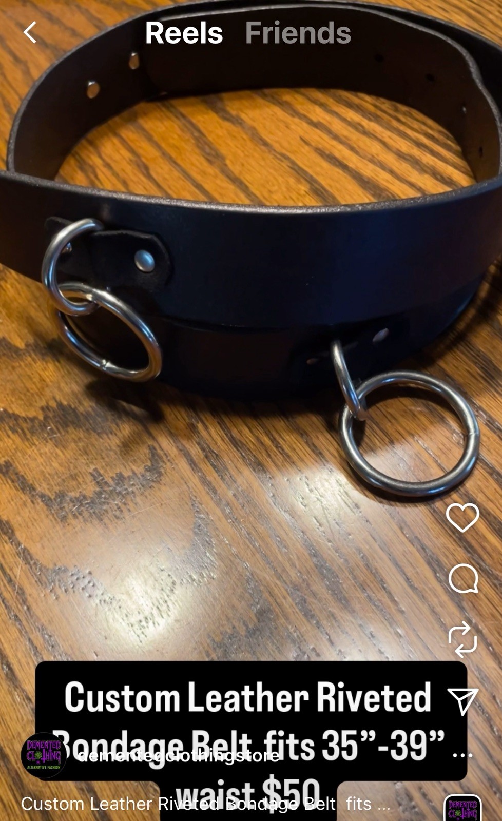 Ring Bondage Belt Genuine Leather D Ring Punk Goth Metal EDM Funk Plus
