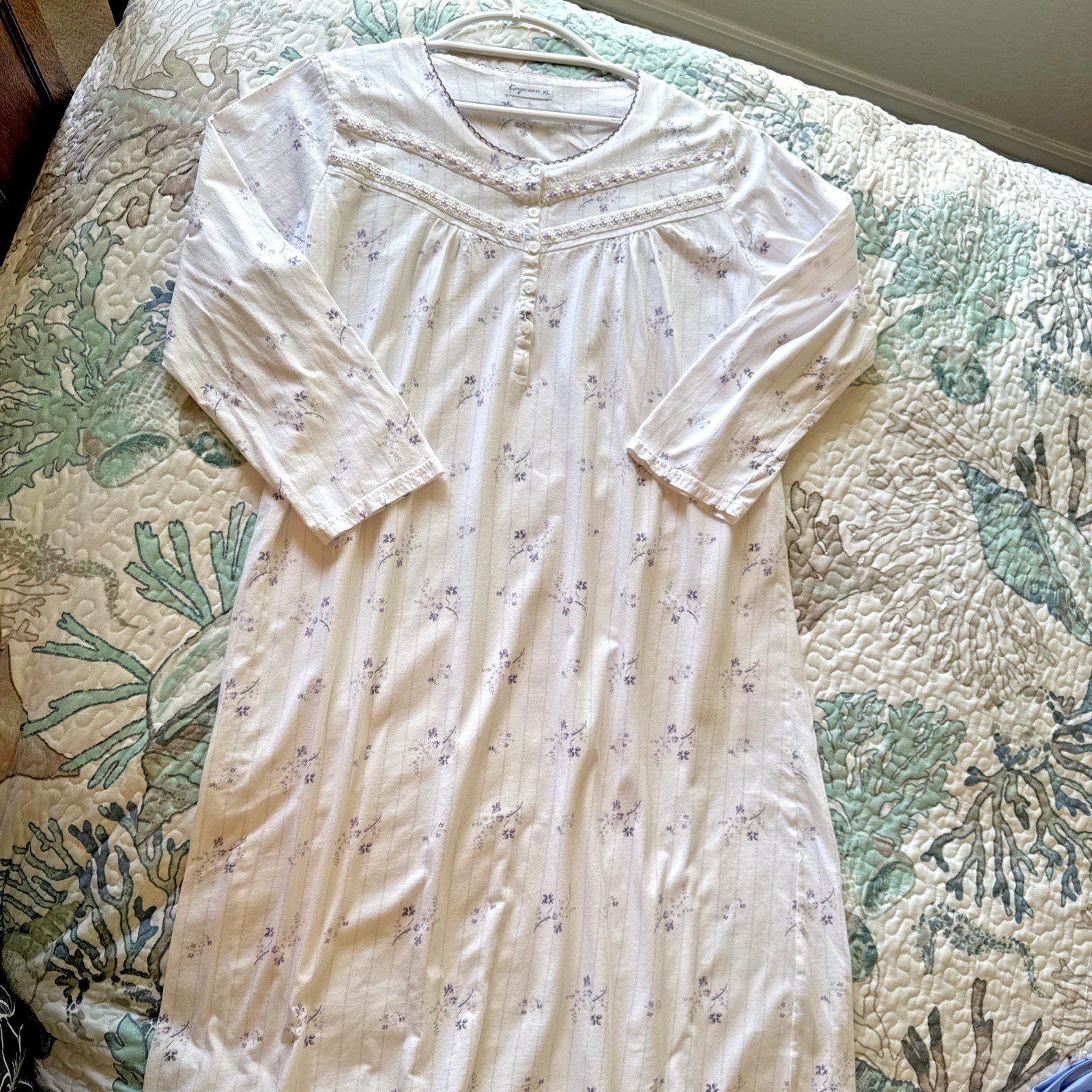 Keyocean long Nightgown 100% Cotton Comfortable Lightweight Long-Sleeve XL