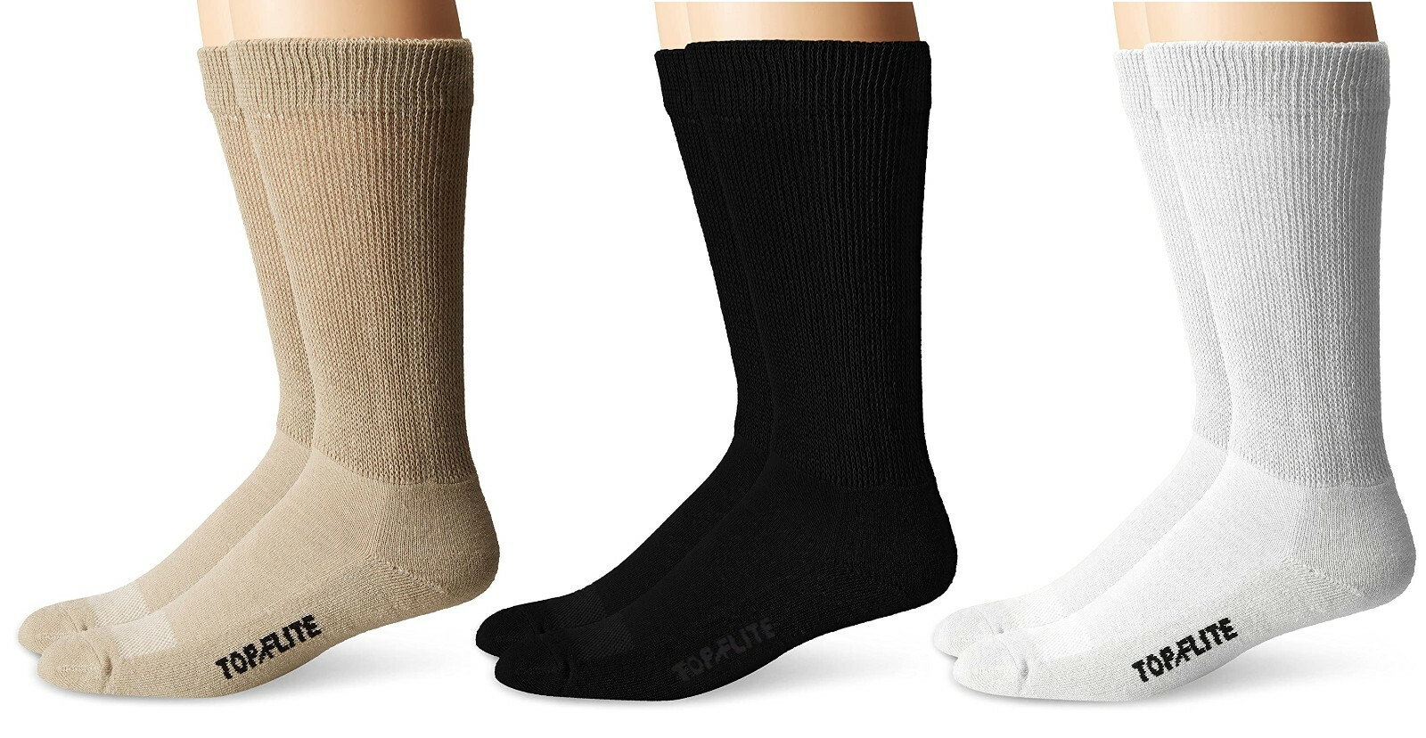 Top Flite Mens Diabetic Non-Binding Crew Comfort Moisture Wicking Socks 2 Pair