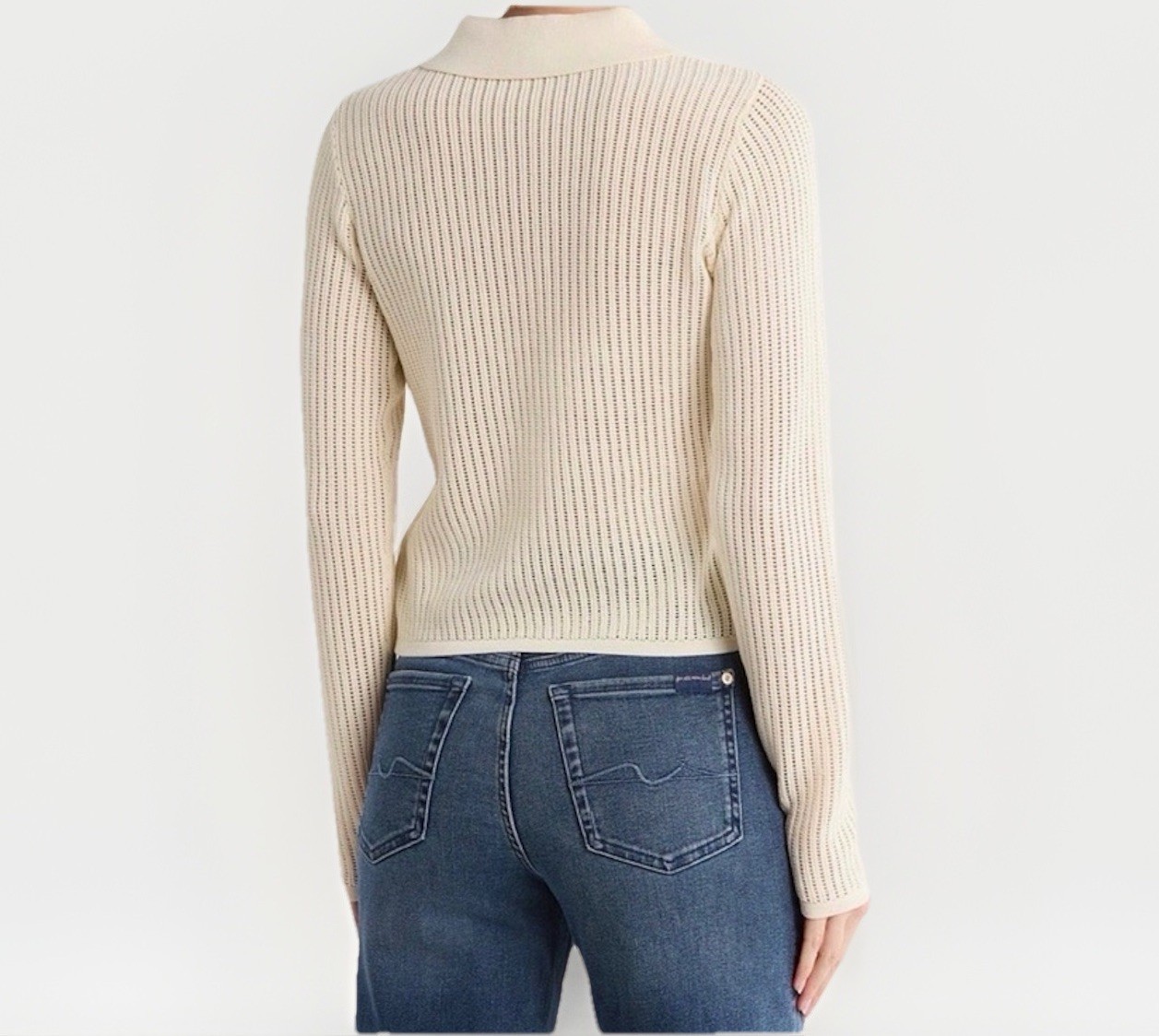 Rag & Bone Vivi Polo Sweater Small Chalk White Pointelle Knit Collared