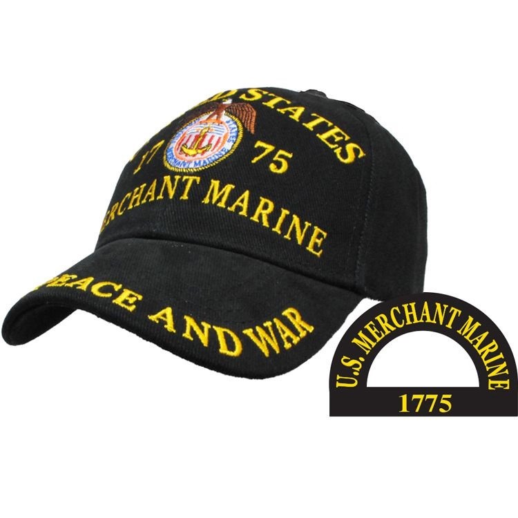 U.S. MERCHANT MARINE 1775 BLACK EMBROIDERED Cotton Hat Cap LICENSED
