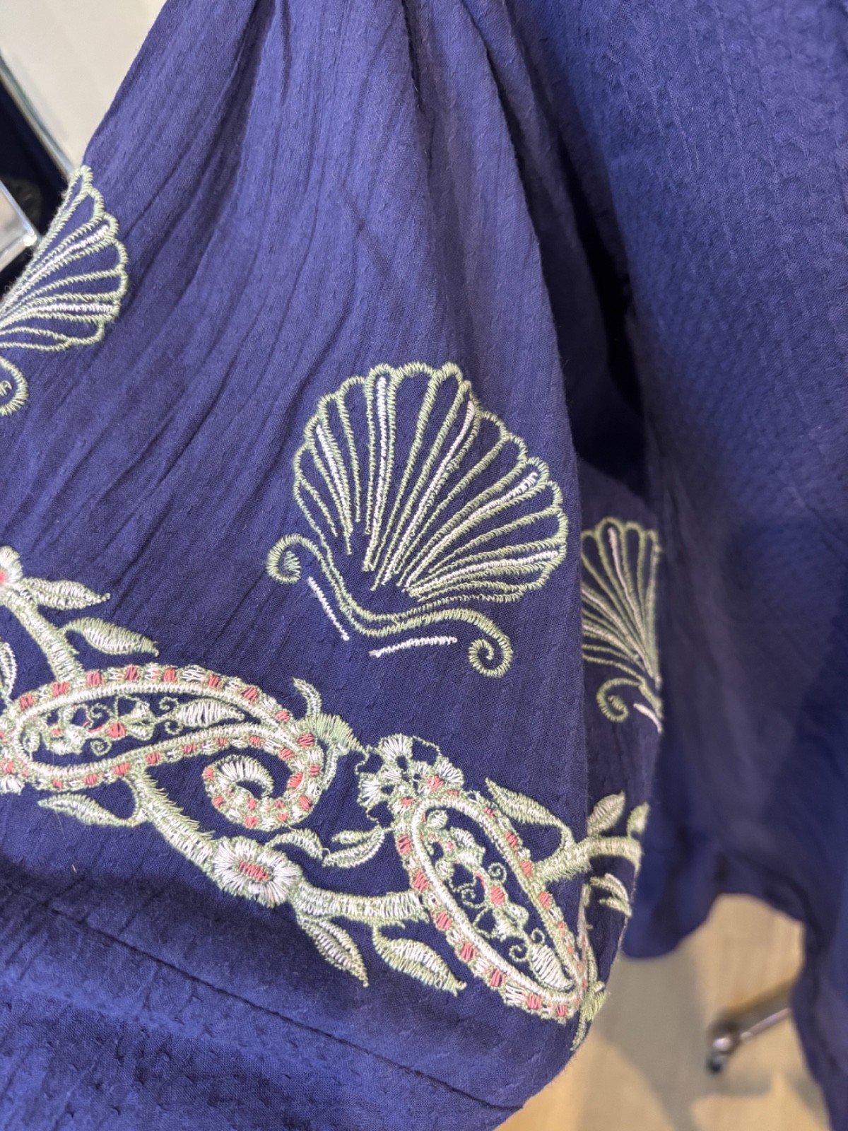 Accessorize Beach Holiday Indigo Blue Short Dress Shell Embroidery L UK 16-18
