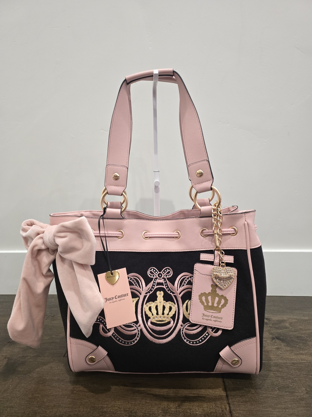 Juicy Couture Lovers Club Terry Tote Daydreamer Bag Black Pink Y2K NWT