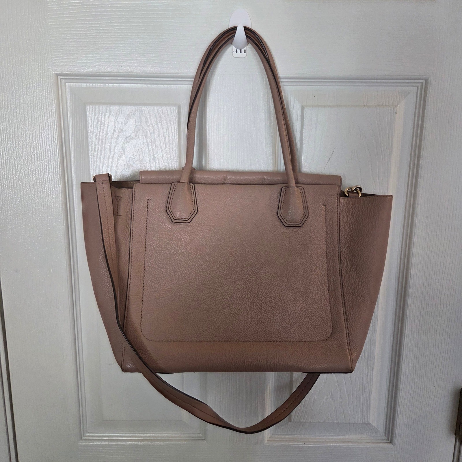 Michael Kors Mercer Large Pebbled Leather Satchel Mauve Pink Gold Hardware Tote