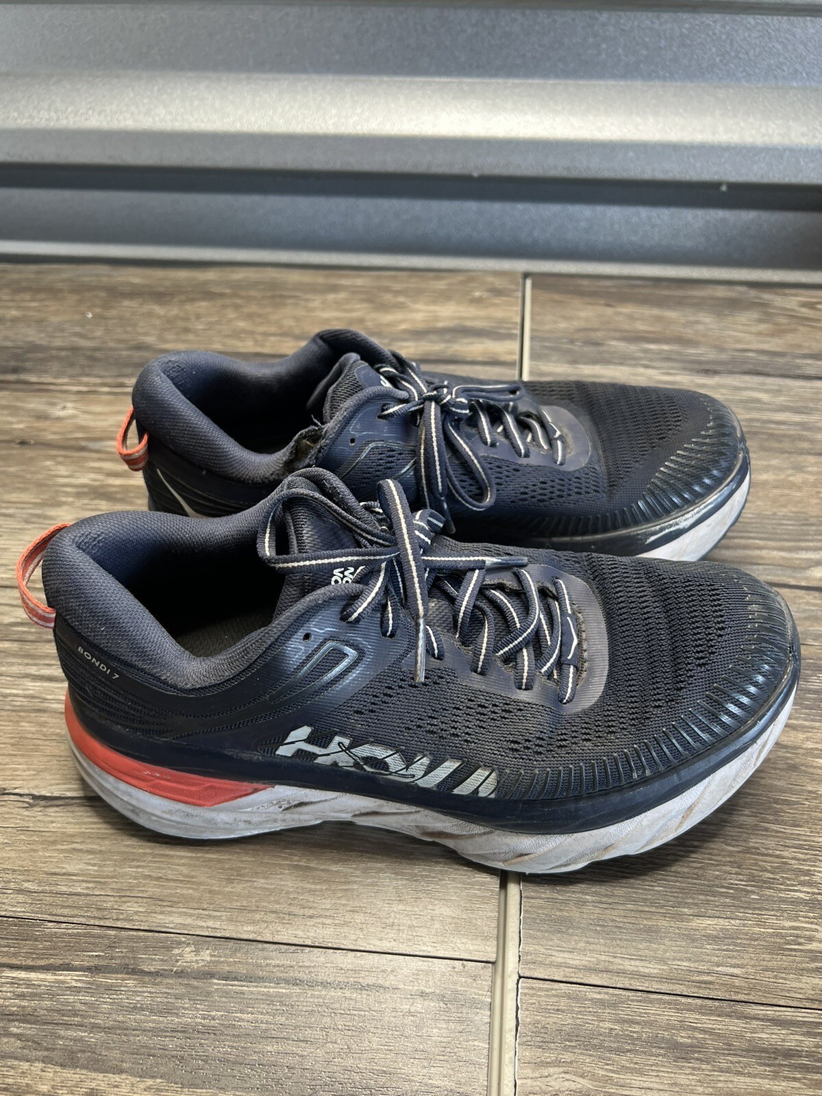 HOKA ONE ONE “Bondi 7” Womens Sz 8 Blue Peach Coral Comfortable Running Shoes