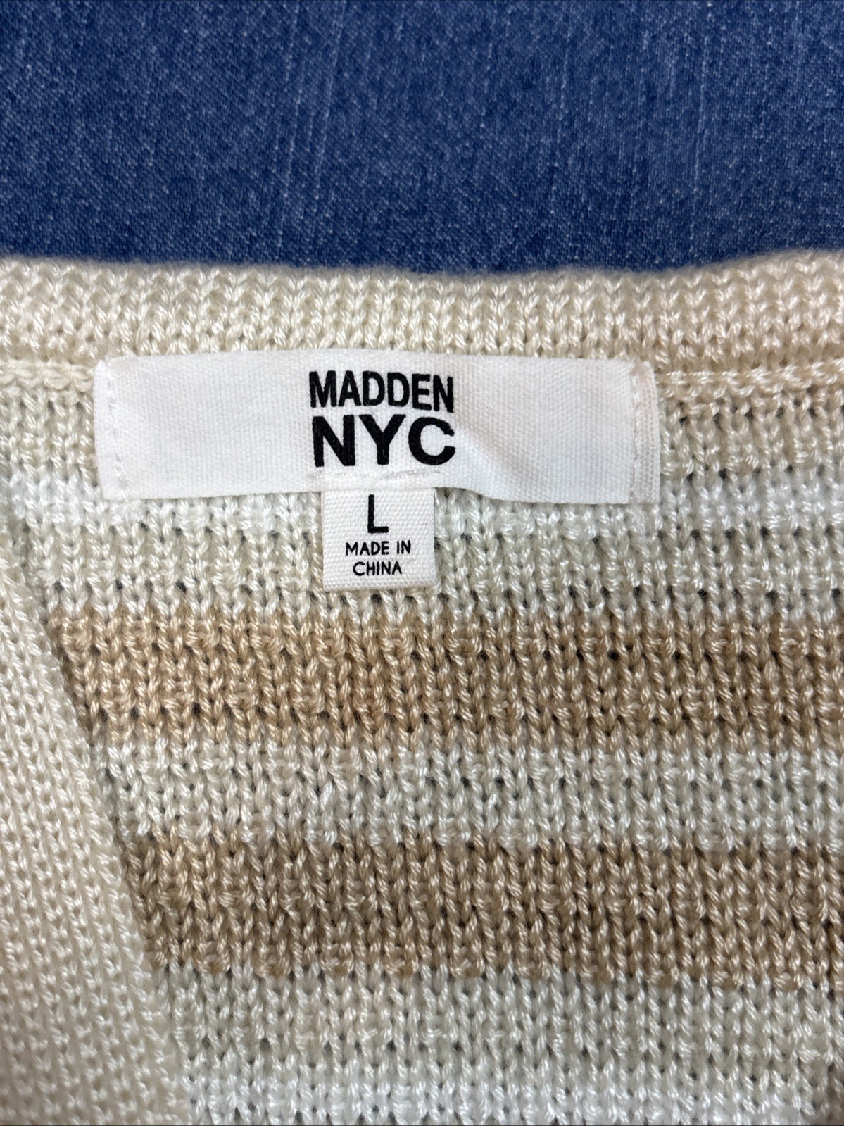 Madden NYC Crochet Knit Strappy Ruffle Elastic Hem Tank Top Womens Sz L